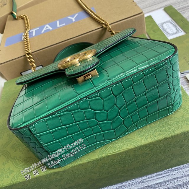 Gucci新款女包 古馳雙G銜縫迷你手提單肩斜挎鏈條包 Gucci鱷魚紋牛皮GG Marmont郵差包系列女包 547260  ydg3205